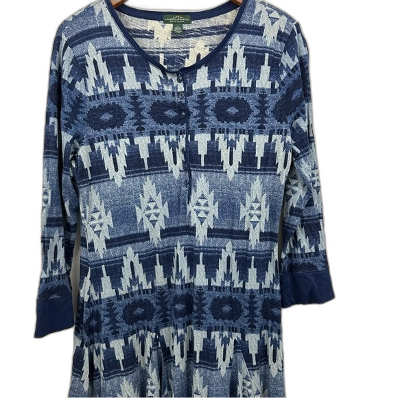 Lauren Ralph Lauren Blue Aztec Skater Dress Size Large - Picture 4 of 11
